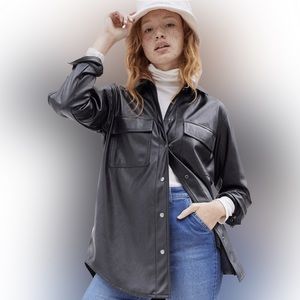 Vegan Leather Jacket Black Womens Large Petite